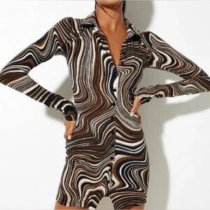 Motel Rocks Brown Black Cream Swirl Mini Dress